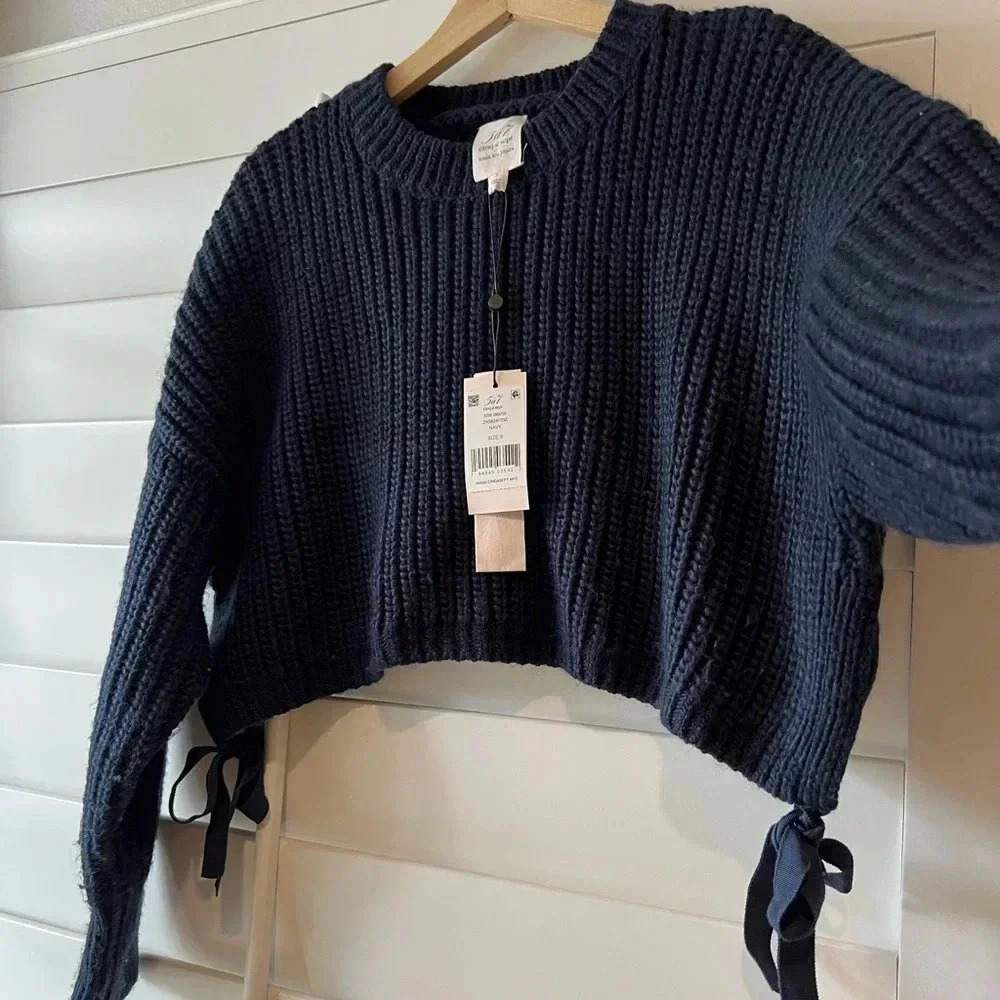 CINQ À SEPT NWT Eddie Cropped Slouchy Side Tie Knit Sweater Crop S - Picture 9 of 11